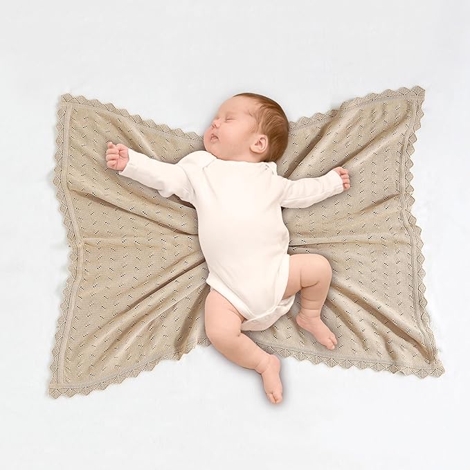 Baby Blanket 100% Cotton Knit Swaddle Soft Newborn Receiving Blanket Cozy for Boy/Girl Crib,Stroller Khaki 40x30in