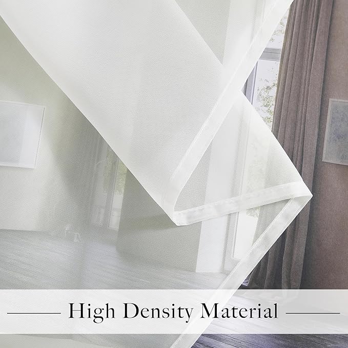 RYB HOME Voile Curtains for Living Room, Breathable Airy Lightweight Grommet Window Panels, Light Filtering Curtains for Living Room, Kids' Room, Ivory, 54" W x 96" L, Set of 4 Panels
