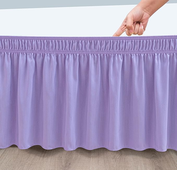 Biscaynebay Wrap Around Bed Skirts for King & Cal King Beds 15" Drop, Lavender Adjustable Elastic Dust Ruffles Easy Fit Wrinkle & Fade Resistant Silky Luxurious Fabric Machine Washable