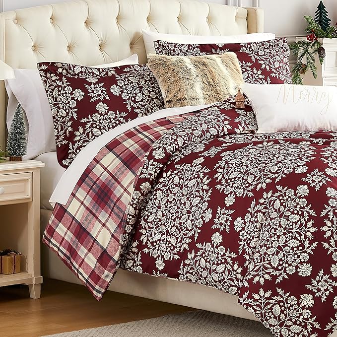 Southshore Fine Living, Inc. 5-Piece Reversible Christmas Comforter Set California King/King, Christmas Bedding King, Plaid Comforter, 2 Throw Pillows, 2 Shams, Holiday Bedding - Christmas Carol
