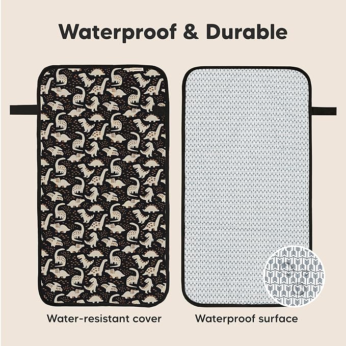 KeaBabies Portable Diaper Changing Pad, Easy Wipe Clean - Foldable Waterproof Baby Changing Mat for Diaper Bag, Compact, Lightweight, 25x13 Newborn, Infant, Baby Changer Travel Essential (Dino Ridge)