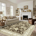 Brown Floral Print Area Rugs for Bedroom Living Room Boho Farmhouse Country Rustic Dining Room Carpet Soft Washable Rugs Non Slip Floor Covering for Nursery Playroom 5x7