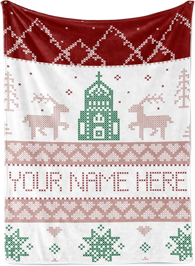 Personalized Christmas Stitch Style Blanket - Ships Next Day from USA - Fleece or Sherpa, Soft Sofa Throw, Customizable Family Throws, Holiday Home Decor, Cozy Christmas Bedding (Fleece 60x80)