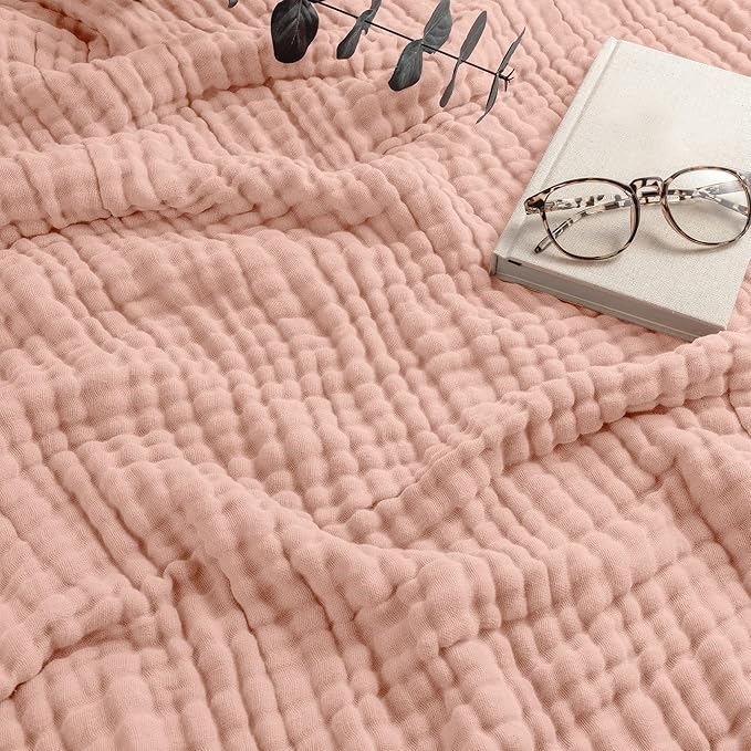 Comfy Cubs Muslin Blanket for Adults Twin 90" x 66" - 6 Layer Soft, Breathable & Lightweight Muslin Adult Blanket - Machine Washable & Designed in The US Bedding for All Seasons - Blush