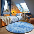 ONASAR Tie-Dye Blue Round Area Rug 4x4, Soft Bedroom Circle Rugs Floor Mats for Kids Girls Teen Room, Kawaii Fluffy Plush Shaggy Carpet for Baby Nursery Living Room Playroom Home Decor