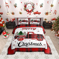 Manfei Red Truck Comforter Set Queen Size, Xmas Tree Snowflake Bedding Set 3pcs for Kids Boys Girls Bedroom Decor, Christmas Theme Red Plaid Quilt Set New Year Duvet Insert with 2 Pillowcases