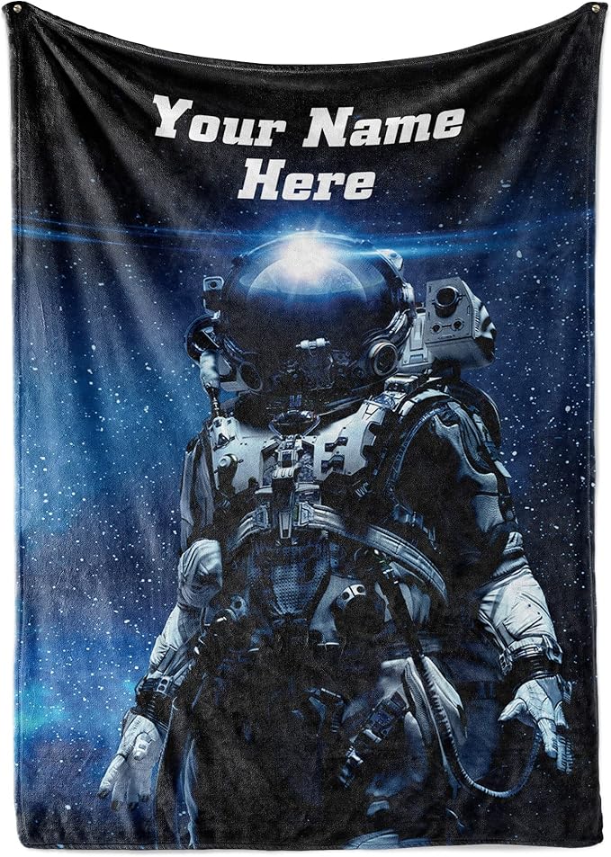 Personalized Astronaut Kids and Adult Blanket | Soft Warm Fleece Throw | Custom Space Travel Blanket | 60x80 (Space V5, Fleece)