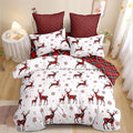 Christmas Duvet Cover Queen Size Red Gingham Christmas Deer Bedding Set 3 Pcs Kids Boys Girls Grid Checked Xmas Snowflake Elk Comforter Cover with Zipper Closure