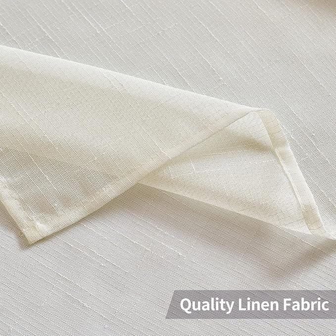 MIULEE 2 Panels Natural Linen Look Textured Sheer Curtains Elegant Solid Ivory Drapes Grommet Top Window Voile Panels for Bedroom Living Room (52X84 Inch)