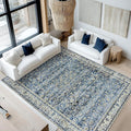 Blue Area Rugs Washable Rug for Living Room Bedroom, Faux Wool Soft No Slip Floral Boho Vintage Extra Large Carpet for Dining Room 9x12