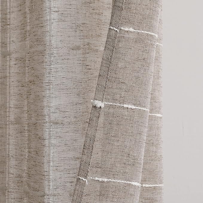 Lush Decor Farmhouse Textured Grommet Sheer Window Curtain Panel Pair, 38"W x 63"L, Brown