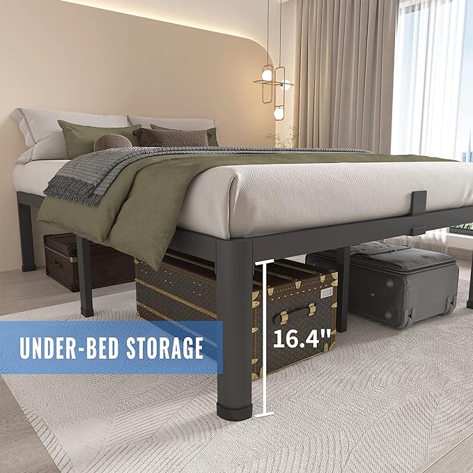 MAF 18 Inch King Size Bed Frame with Round Corner Legs Mattress Slide Stopper No Box Spring Needed Heavy Duty Metal Platform Bed Frames, 3000 LBS Steel Slats Support