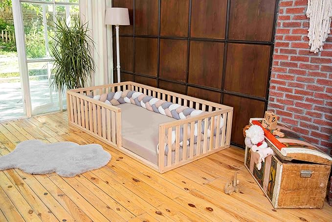 Montessori Floor Bed Twin Size 39x75 / Height 18.9'' | Pine Tree Toddler Bed Frame, Wood Bed Frame | Gift for Kids Room Decor (Twin)