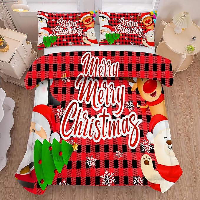 Christmas Bedding Sets King Size Comforter Set for Kids Boys Girls Bedroom Xmas Gift Christmas Festival Winter Quilt Set,1 Comforter + 2 Pillow Cases