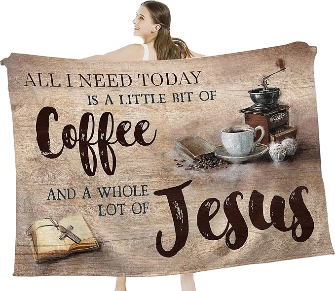 Christian Jesus Coffee Throw Blanket - Soft Warm Cozy Fleece for Women, Men, Kids & Adults - 50"x40"