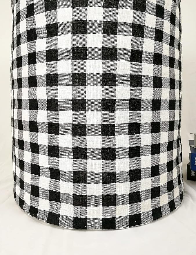 KUNRO Round Laundry Gift Basket Storage Hamper, Kids Toys and Clothes Storage Organizer Bins, Toy Shelf Basket with Handles for Room Decor (Black grid)