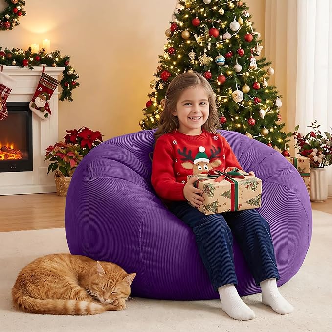 Nobildonna Bean Bag Chair Cover (No Filler) for Kids and Adults,Beanbag Stuffed Animal Storage Without Filling Plush Toys Holder and Organizer Soft Premium Corduroy 200L