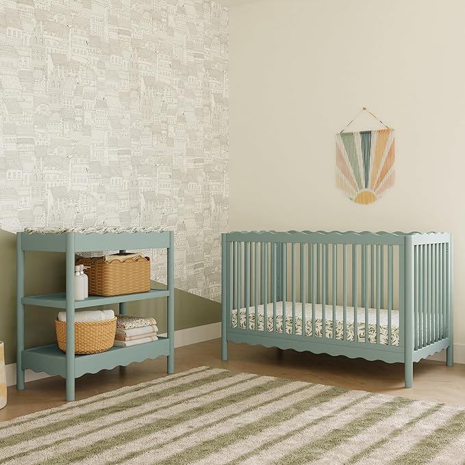 babyletto Swell 4-in-1 Convertible Crib with Toddler Bed Conversion Kit in Light Sage, Greenguard Gold Certified, Made of 100% Solid Wood