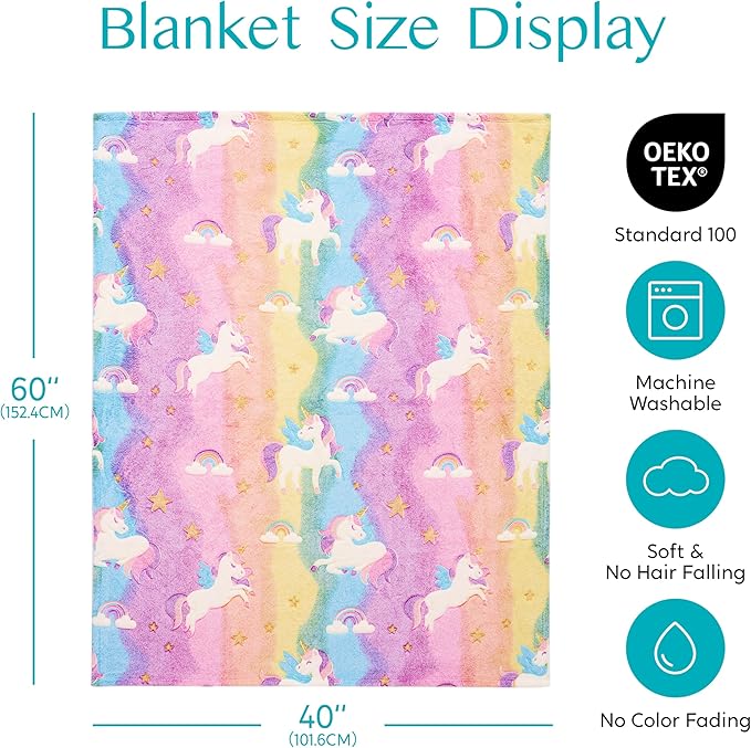 Joiedomi Glow in The Dark Blanket Unicorn Toys for Girls Age 2 3 4 5 6 7 8 9 10 11 12 Year Old Girl Gifts, Soft Cozy Flannel Kids Throw Blanket, Birthday Bedroom Decor 40"×60"