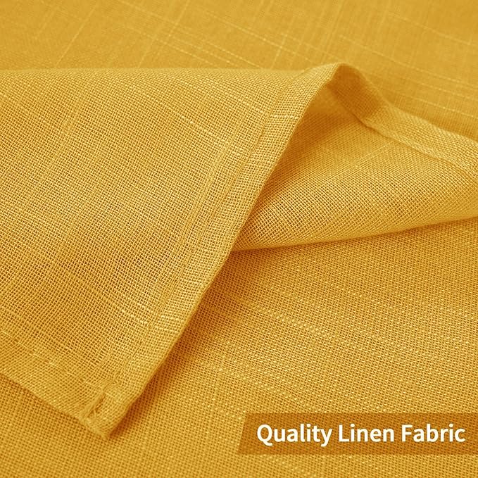 MIULEE 2 Panel 84 Inch Farmhouse Linen Sheer Window Curtains - Elegant Mustard Yellow Fall Drapes with Grommet Top - Voile Panels, Linen Textured for Bedroom, Living Room (52 X 84 Inch)