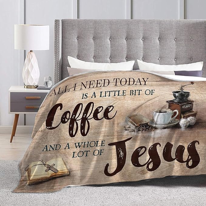 Christian Coffee Jesus & Coffee Throw Blanket - Religious Gift for Women, Men, Kids & Adults - Soft, Warm, Cozy Fleece Blanket for Couch, Sofa, Bed - 60"x50"