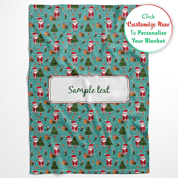 Personalized Santa Blanket - Ships Next Day, Printed in USA - Warm Fleece or Sherpa Sofa Throw for Christmas,Perfect for Bed or Couch - Customizable Family Throws (Sherpa 50x60)