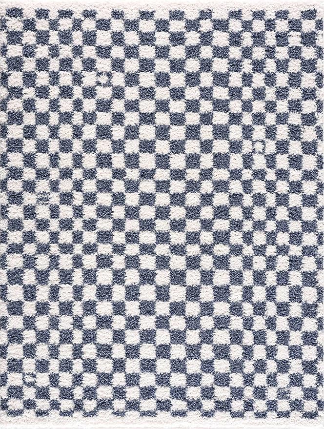 Hauteloom Kieu Living Room, Bedroom Area Rug - Contemporary - Plush Pile - White, Blue - 18" x 18" Sample