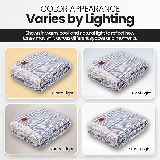 Gold Case Throw Blanket for Bed - 100% Recycled Turkish Cotton Blanket - Elegant Lightweight Soft Throw Blankets for Bed & Living Room - Queen Size Cozy Blankets - 90x90 - Grey