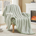 EMME Soft Sherpa Fleece Blanket Reversible Plush Fluffy Large Blanket, Light Weight Warm Decorative Boho Blanket Cover for Sofa, Couch, Bedroom,Travel(Plush Sage,60"x80")