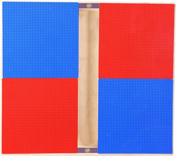 Contender Time-2-Play 35" W Red and Blue Kids Compatible with Duplo Blocks Activity Table with Trough and 22" Long Legs, Craft & Sensory Table for Toddlers [Greengard Gold Certified]