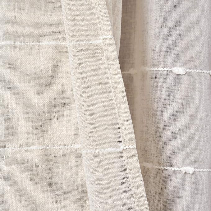 Lush Decor Farmhouse Textured Grommet Sheer Window Curtain Panel Pair, 38"W x 108"L, Beige