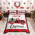 Xmas Truck Duvet Cover Set King Size, Christmas Tree Snowflake Print Bedding Set 3pcs for Kids Boys Girls Bedroom Decor, New Year Theme Red Plaid Print Comforter Cover with 2 Pillowcases,No Comforter