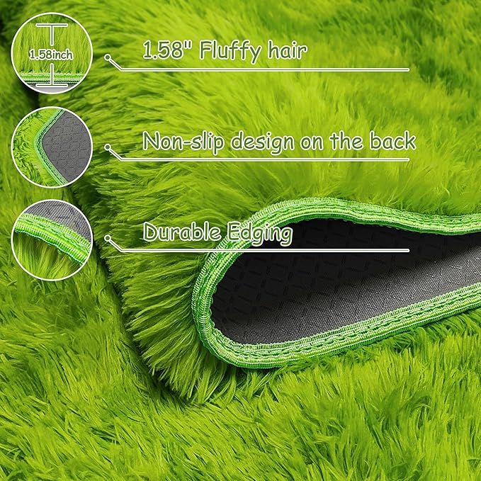 Grass Green Tie-Dyed Rug 2x6 ft Plush High Pile Shag Carpet Fluffy Soft Runner Bedside Rug for Bedroom Living Room Hallway Nursery Kids Home Decor