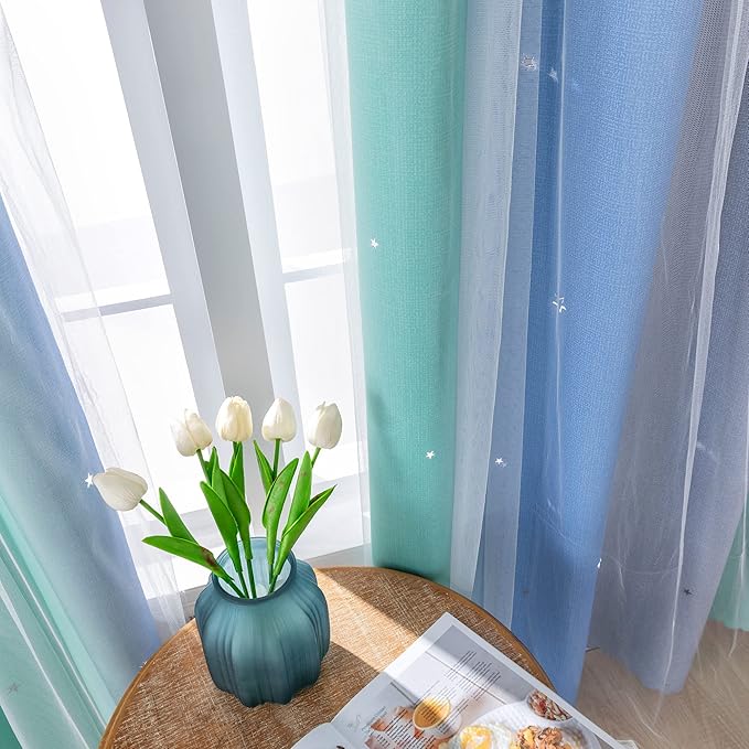 XiDi Curtains for Girls Bedroom Kids Room Unicorn Princess Theme Home Decor 72 inches Length Blue Green Grey, W34 X L72 2 Panels