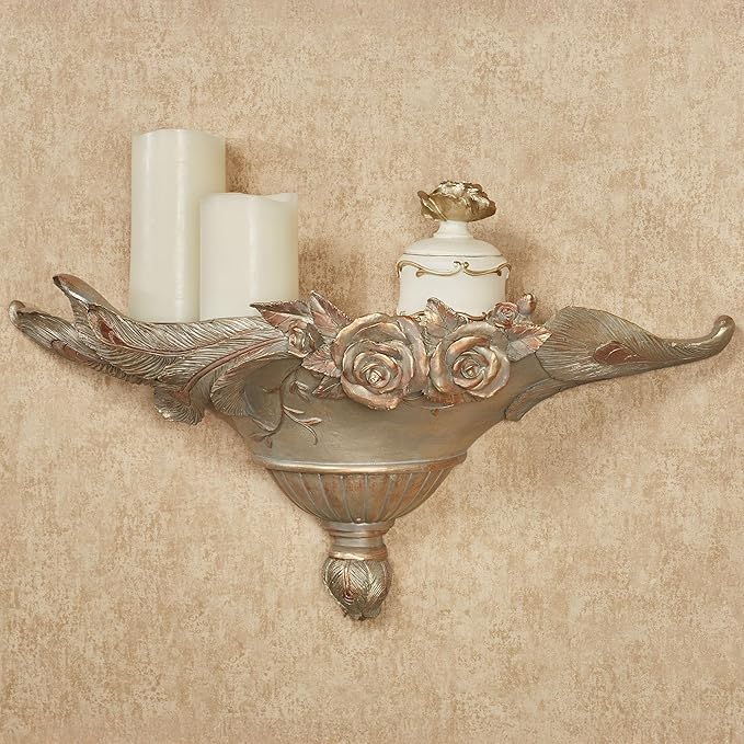 Touch of Class Beautiful Peacock Elegance Wall Shelf Copper and Champagne Tones