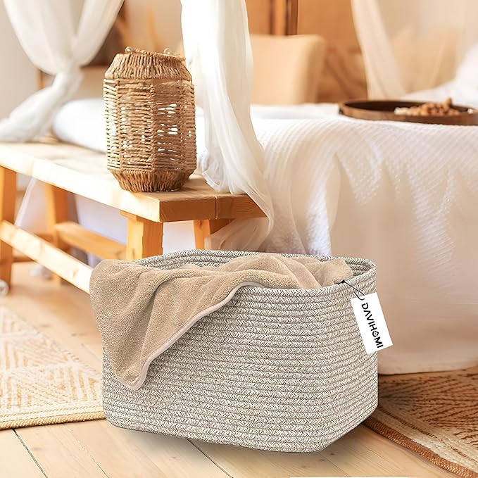 Small Woven Cotton Rope Basket for Organizing, Gift Baskets for Handles, Empty Gift Baskets, Toy Basket for bins|13.5" x 11" x 9.5" home decor for Living Room, Bathroom（All Brown）