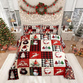 Christmas Comforter Set Queen Size,Red Plaid Holiday Design Bedding Set 3pcs,Snowman Santa Claus New Year Patchwork Down Comforter for All Season, Kids Boys Girls Room Decor,2 Pillowcases,No Sheets