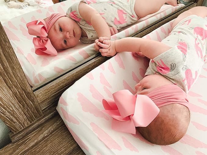 Premium Baby 4 Pack Girl Pure Jersey Machine Washable Pink and White Changing Table Cover – Diaper Changing Pad Cover Sheets