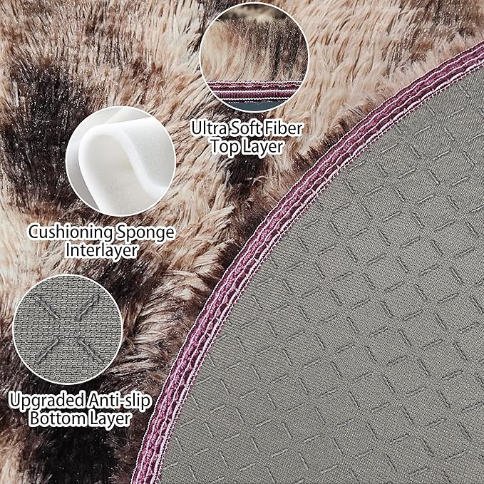 3 ft Small Brown Round Rug for Bedroom,Tie Dyed Soft Shaggy Circle Rug Fluffy Plush Round Carpet for Kids Girls Boys Room Baby Nursery Living Room Playroom Home Décor