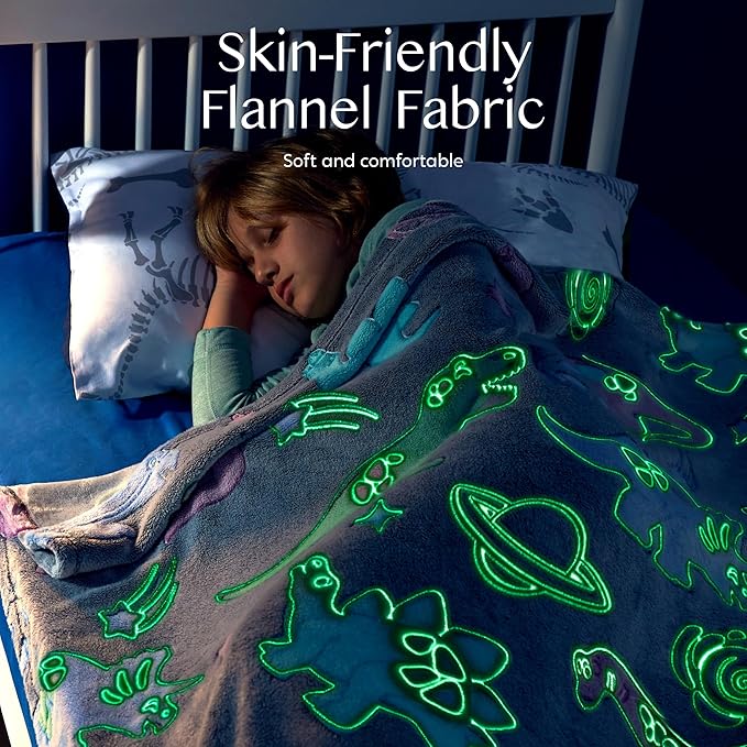 Joiedomi Glow in The Dark Blanket Dinosaur Toys for Kids 3-5 Dinosaur Gifts Toys for Age 2 3 4 5 6 7 8 9 10 11 12 Year Old, Soft Cozy Flannel Kids Throw Blanket, Birthday 50"×60"