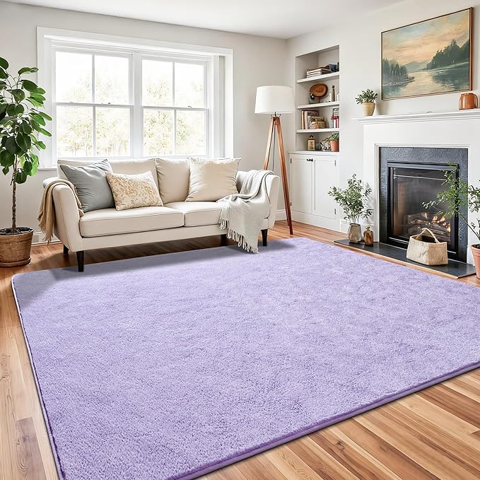 Chicrug 5x7 Minimalist Washable Area Rugs for Bedroom Living Room Classroom, Modern Soft Memory Foam Rug for Kids Nursery, Low Plie Indoor Carpet for Dorm Dining Office Bedside Room Decor, Purple