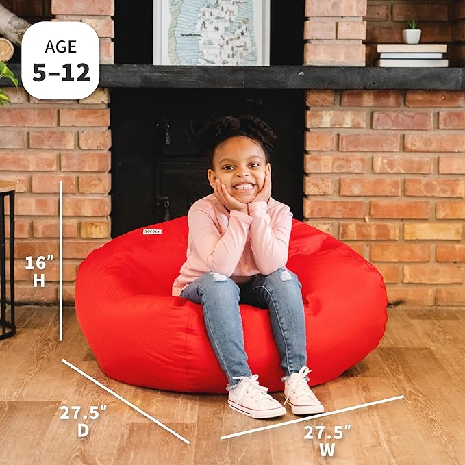 Big Joe Classic Bean Bag Chair for Kids Bedroom and Reading Nook, Easy-Clean Red, Durable Nylon Polyester Blend, 2 feet Refillable