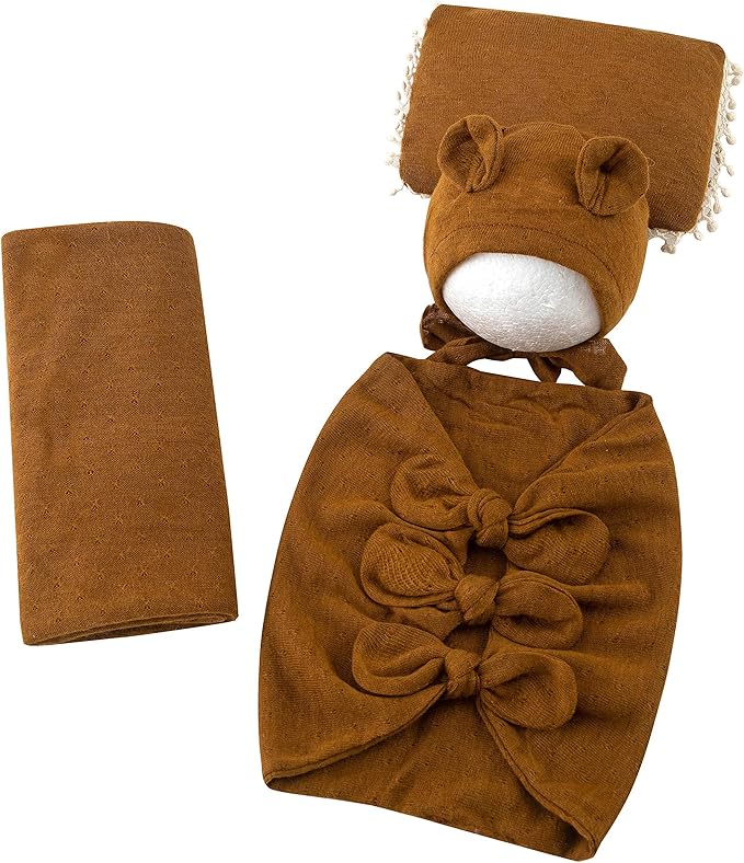 Vemonllas Newborn Baby Boy Girl Photography Props Bow Wrap, Posing Aid, Hat and Blanket Set of 4 Pcs