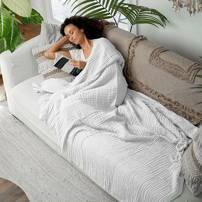 Comfy Cubs Muslin Blanket for Adults Twin 90" x 66" - 6 Layer Soft, Breathable & Lightweight Muslin Adult Blanket - Machine Washable & Designed in The US Bedding for All Seasons - White