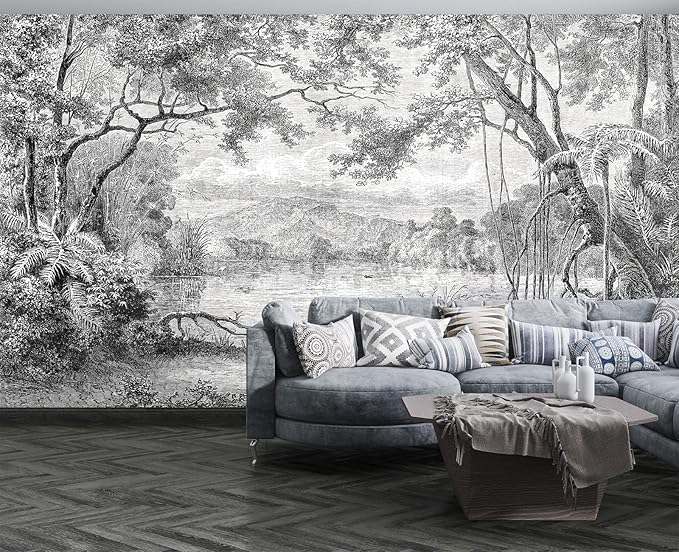 Black and White Tropical Rainforest Wall Mural Wallpaper for Bedroom 178" x 117"