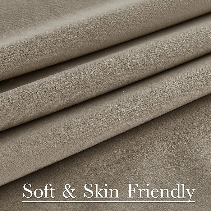 StangH Camel Beige Curtains 102 inches for Living Room Luxury Back Tab Velvet Thermal Insulated Privacy Sliding Door Panels for Bedroom Hotel, W52 x L102, 2 Panels