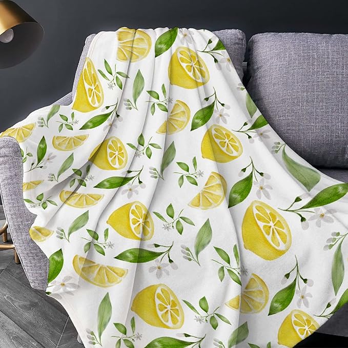 Thuswarm Watercolor Lemon Fruit Print Flannel Throw Blanket Warm Cozy Soft Funny Print Blankets for Bed Couch Sofa Room Decoration Gifts 40”×30” XSmall for Pets