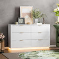 Fluted Dresser for Bedroom with 6 Drawers, 54" Wide Modern Chest of Drawers with Lighting, Wooden Dresser TV Stand with Curved Edges, Closet Organizer for Living Room, Hallway,White