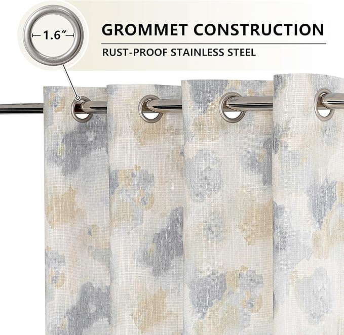 MYSKY HOME Floral Curtains 95 Inch Long for Living Room, Yellow Curtains for Girls Bedroom, Large Sliding Door Light Filtering Grommet Semi Sheer Natural Drapes Colorful Design W52, 2 Panels