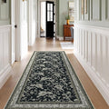 Black Boho Washable 3x8 Extra Long Hallway Runner Rug, Extra Large Kitchen Floor Rug Indoor Entryway, Non-Slip Low Pile Machine Washable, Vintage Farmhouse Cream Beige Taupe Pattern Floral Design